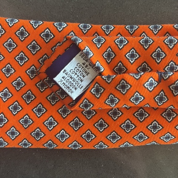 Jeremy Argyle NYC Tie orange & purple w/ quad. design silk & cotton blend - Picture 6 of 6